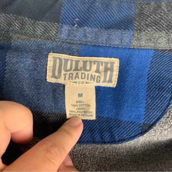 Duluth Trading Co mens medium Blue Gray plaid Button Down Shirt jacket heavy - Picture 3 of 12
